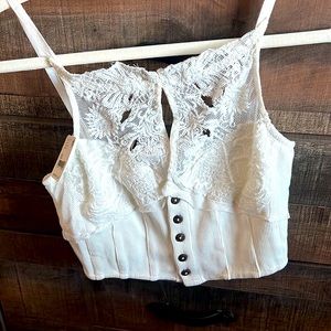 FREE PEOPLE white lace and ribbed top